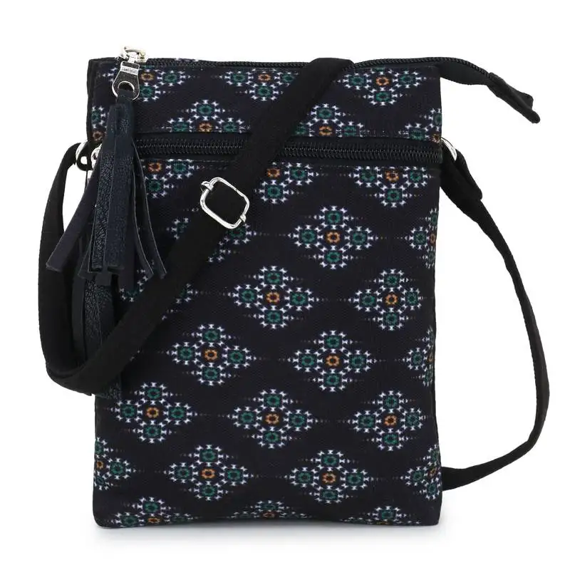 Black & multi canvas ethnic motifs sling bag