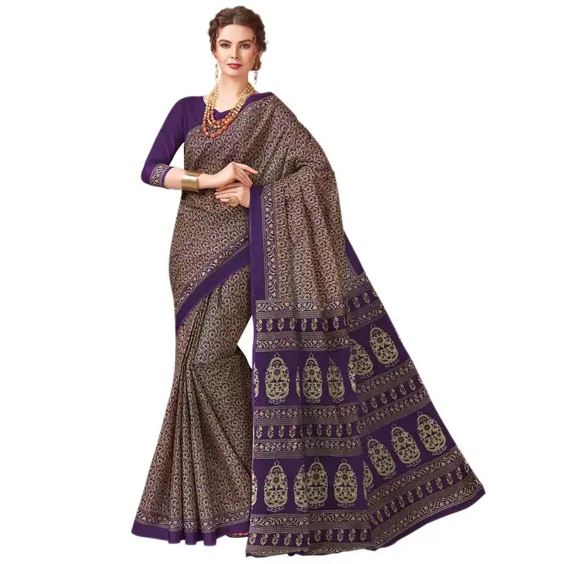 9blings blue printed cotton saree with blouse