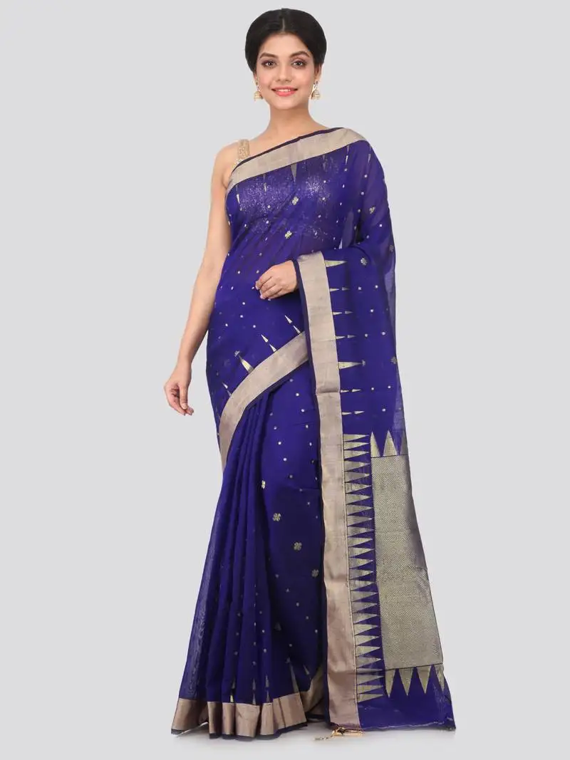 Blue cotton silk bengal handloom saree