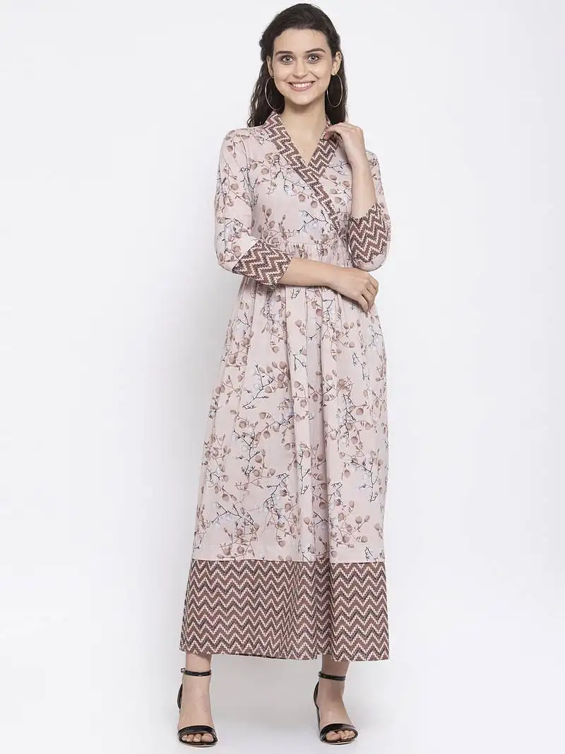 Brown printed cotton kurtas-and-kurtis