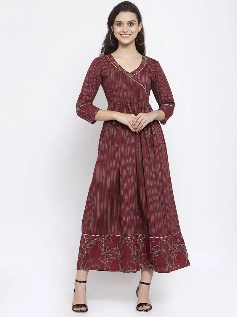Wine printed cotton kurtas-and-kurtis