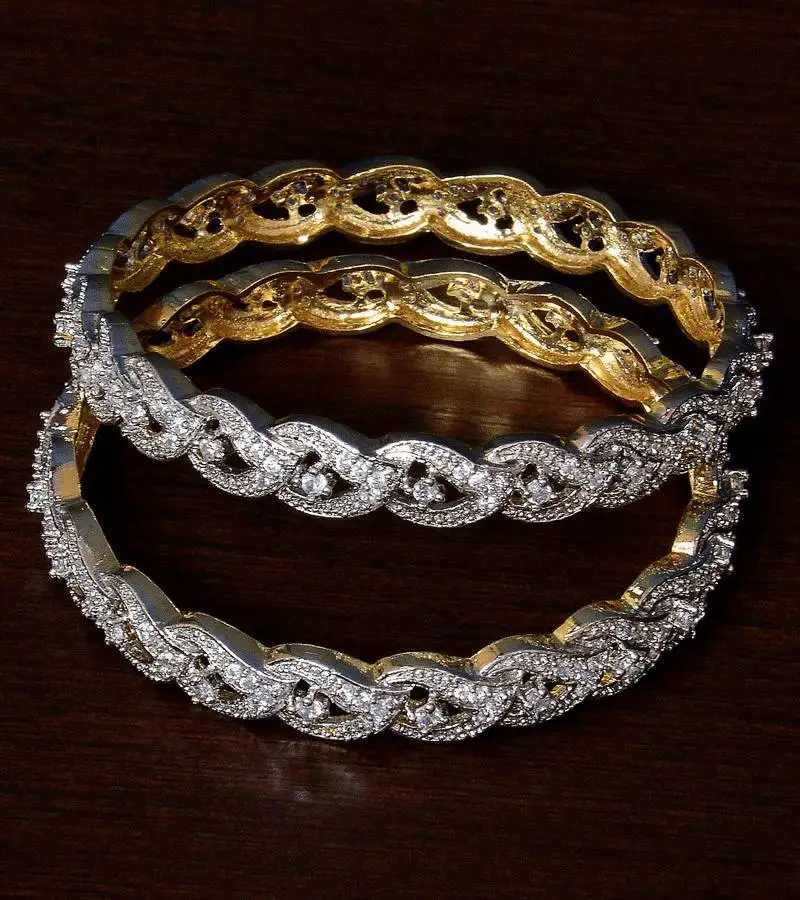 Cz stone embellished american diamond designer bangles bd349