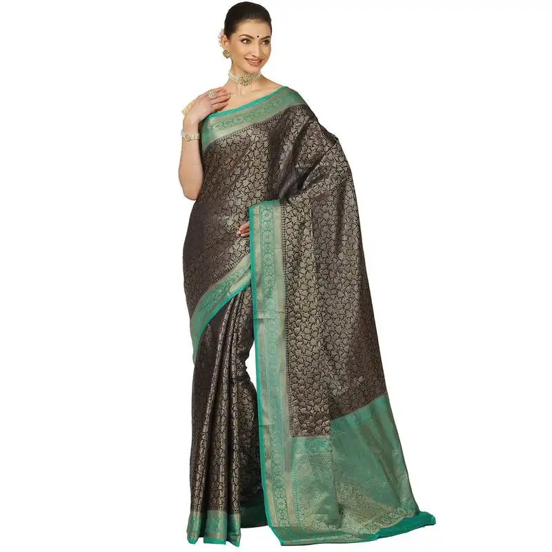 Black woven cotton saree with blouse