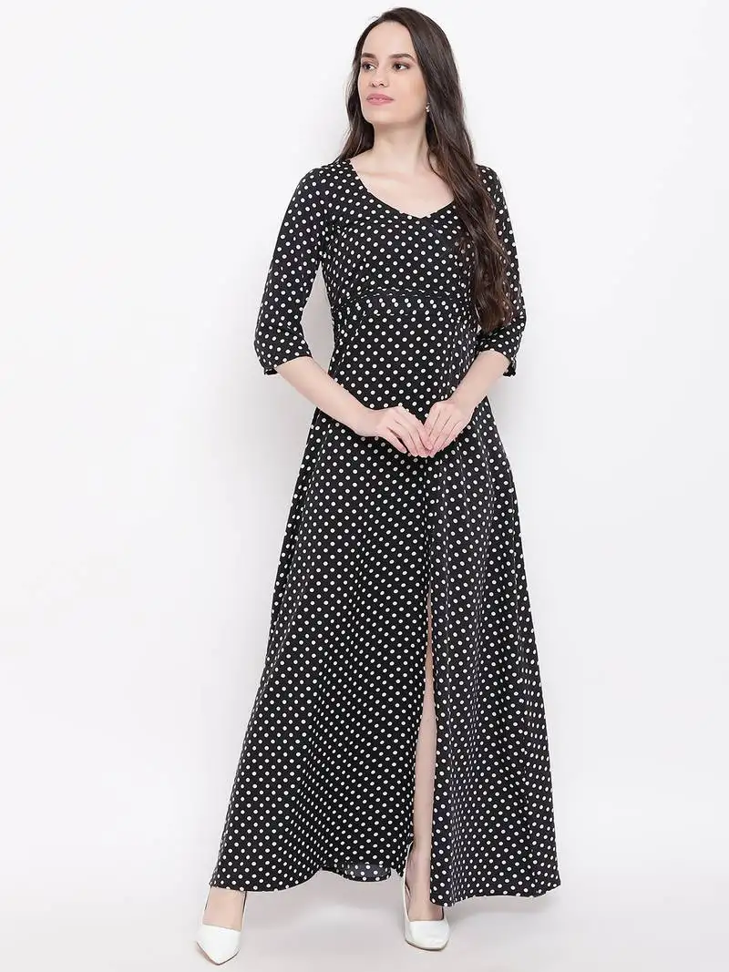 Black printed crepe long-dresses