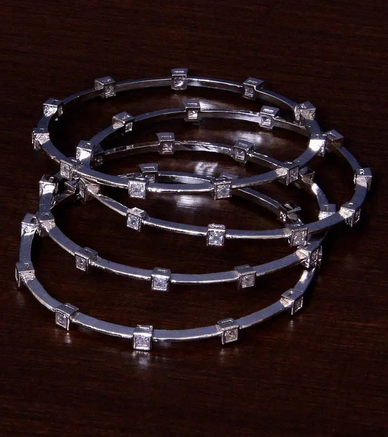 Rhodium plated aaa cz embellished two pairs of american diamond bangles bd351