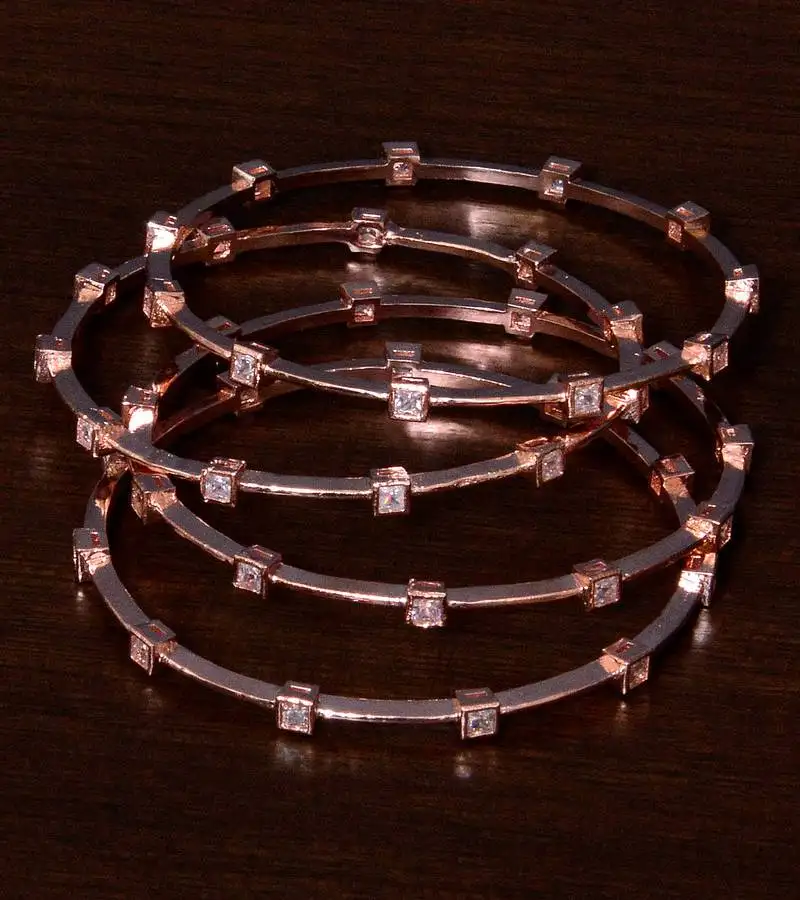 Rose gold plated aaa cz embellished two pairs of american diamond bangles bd352