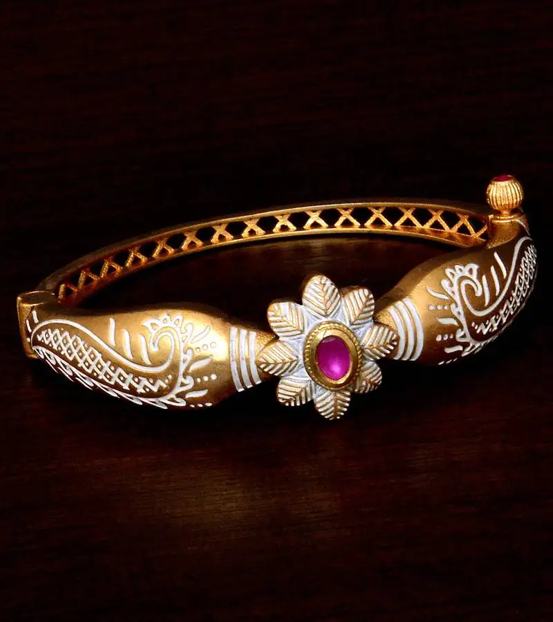 Copper made ruby stone embellished turquoise meenakari worked fine quality bracelet bd358