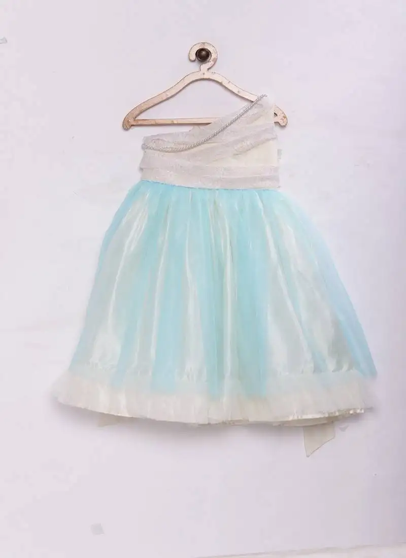 Blue woven satin kids-girl-gowns