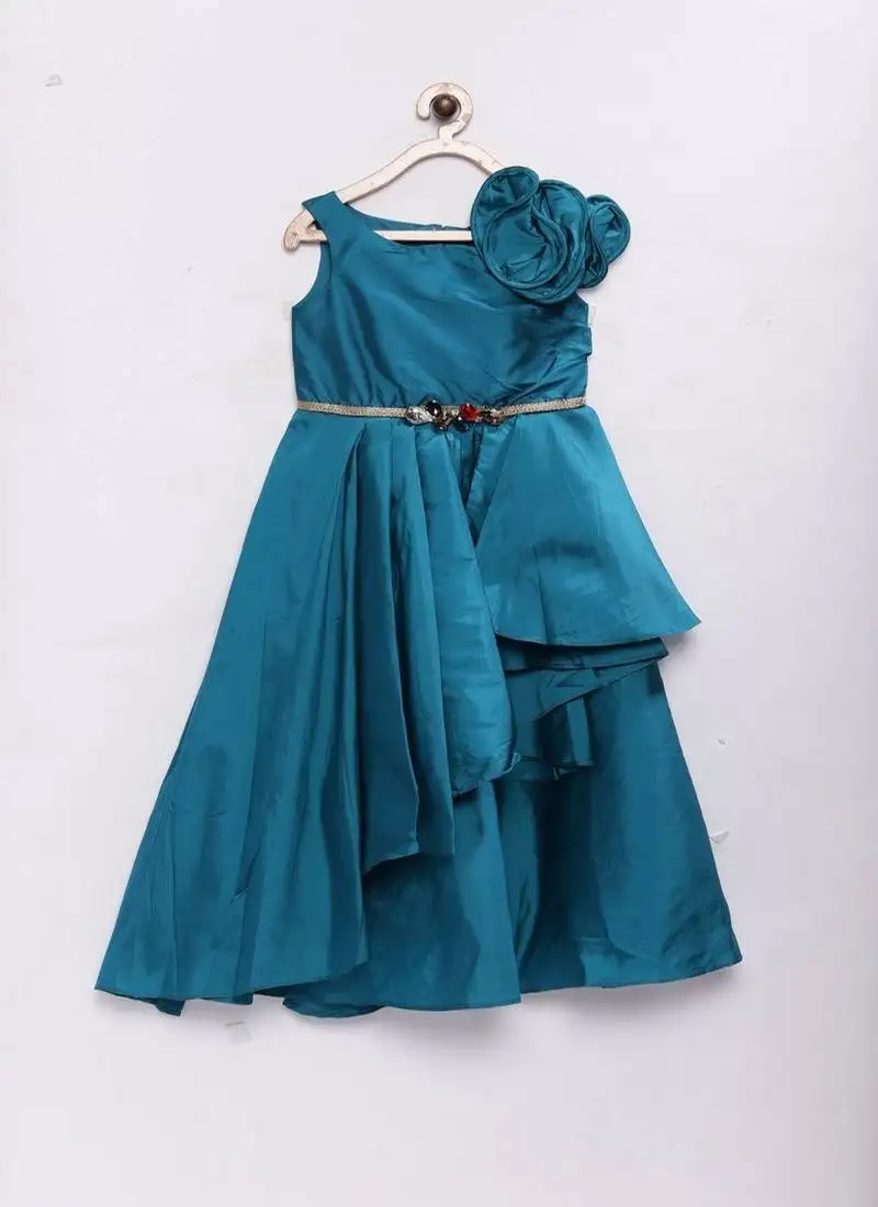 Green woven polyester kids girls gowns