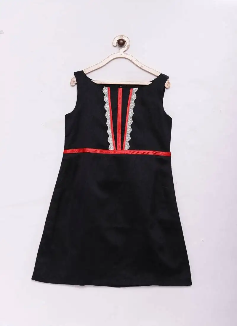 Blue woven raw silk kids frocks