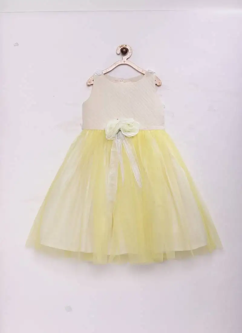 Yellow woven cotton silk kids frocks