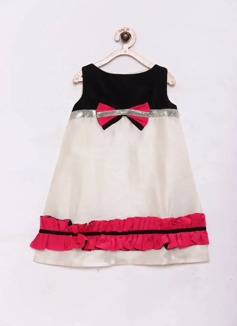 White woven cotton silk kids-frocks