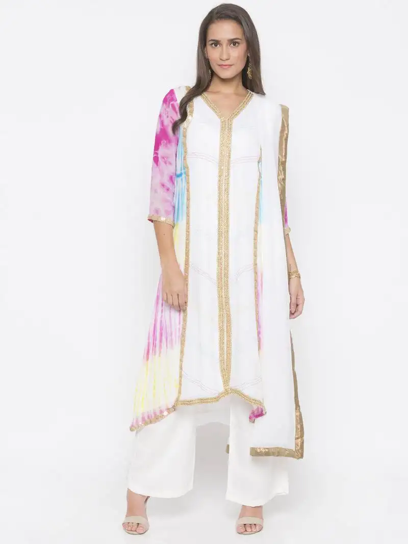 Off white embroidered georgette salwar stitched