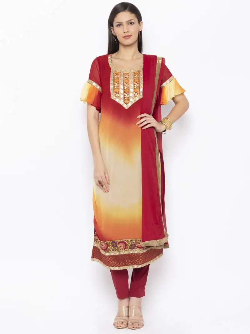 Maroon embroidered georgette salwar stitched