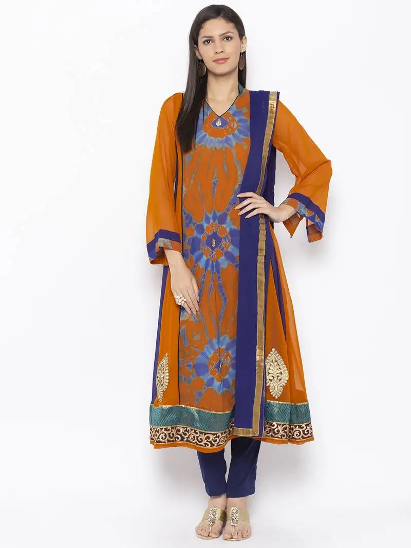 Mustard embroidered georgette salwar stitched