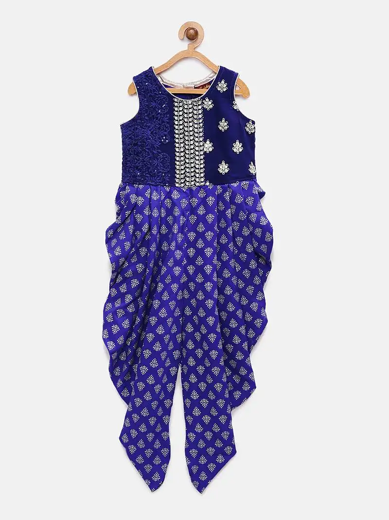 Blue printed polyester kids-frocks