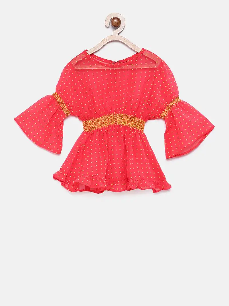 Pink woven georgette kids-tops