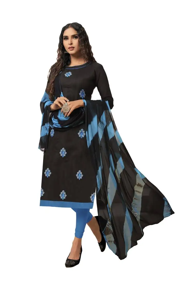 Black embroidered art silk blend salwar semi stitched