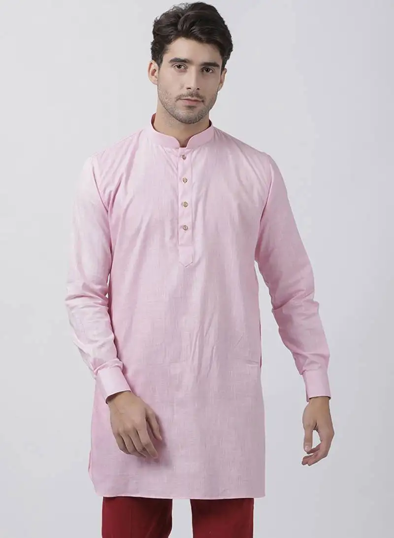 Men's pink cotton linen blend kurta