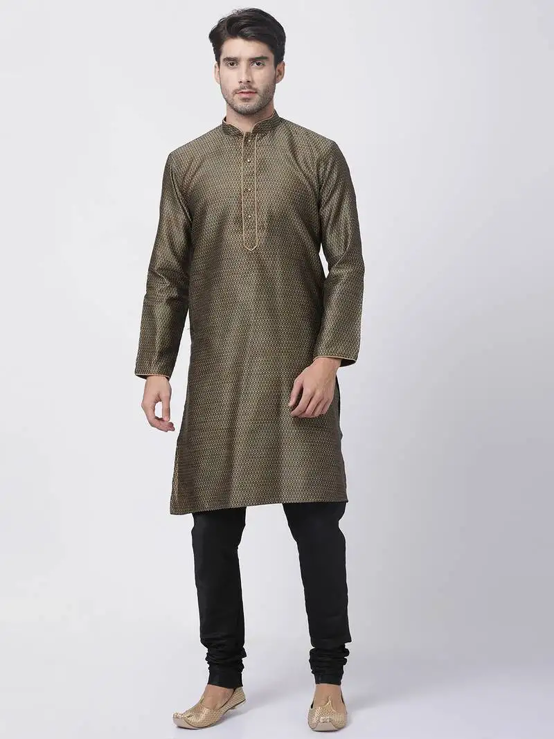 Black plain blended cotton kurta pajama