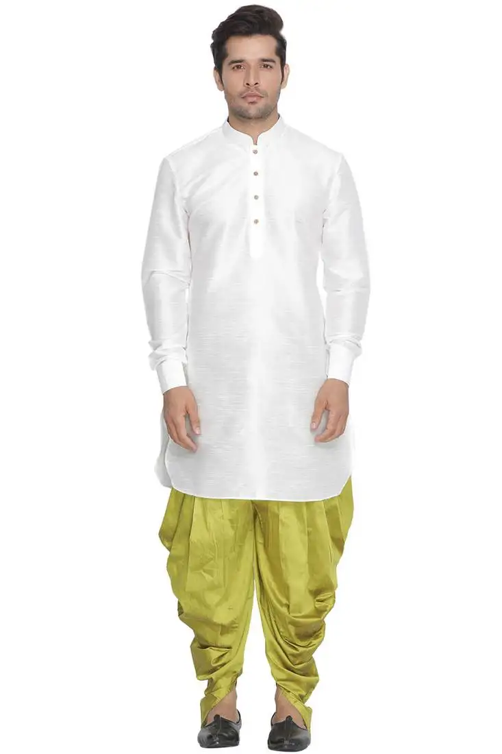 White plain blended cotton dhoti kurta
