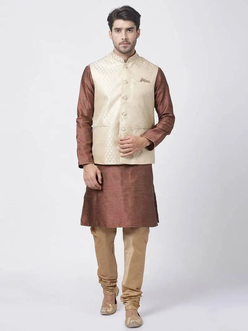 Maroon plain blended cotton kurta-pajama