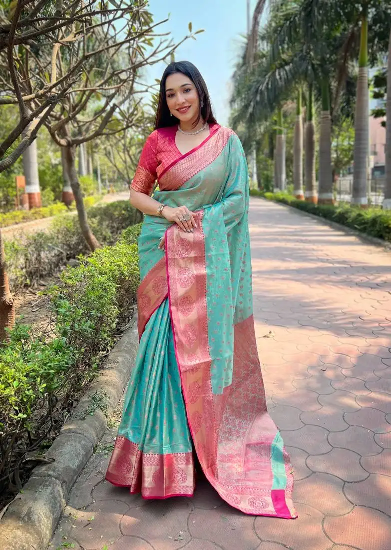 Rama woven designer tissue silk saree with blouse piece