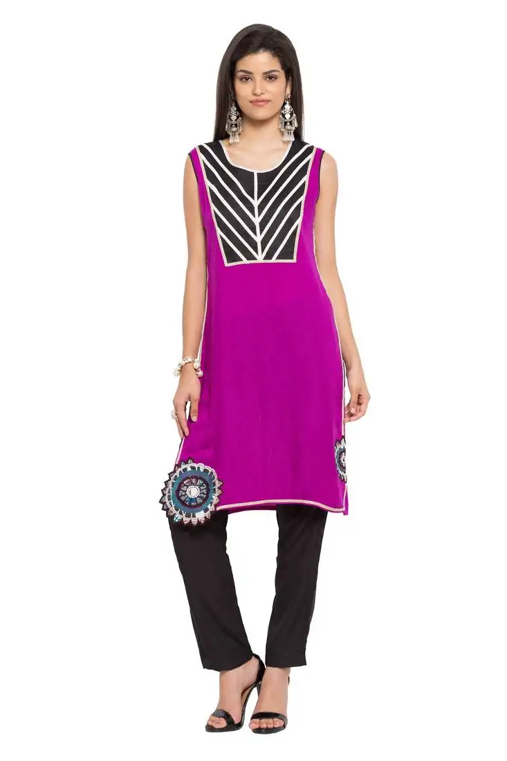 Purple embroidered cotton party wear kurti