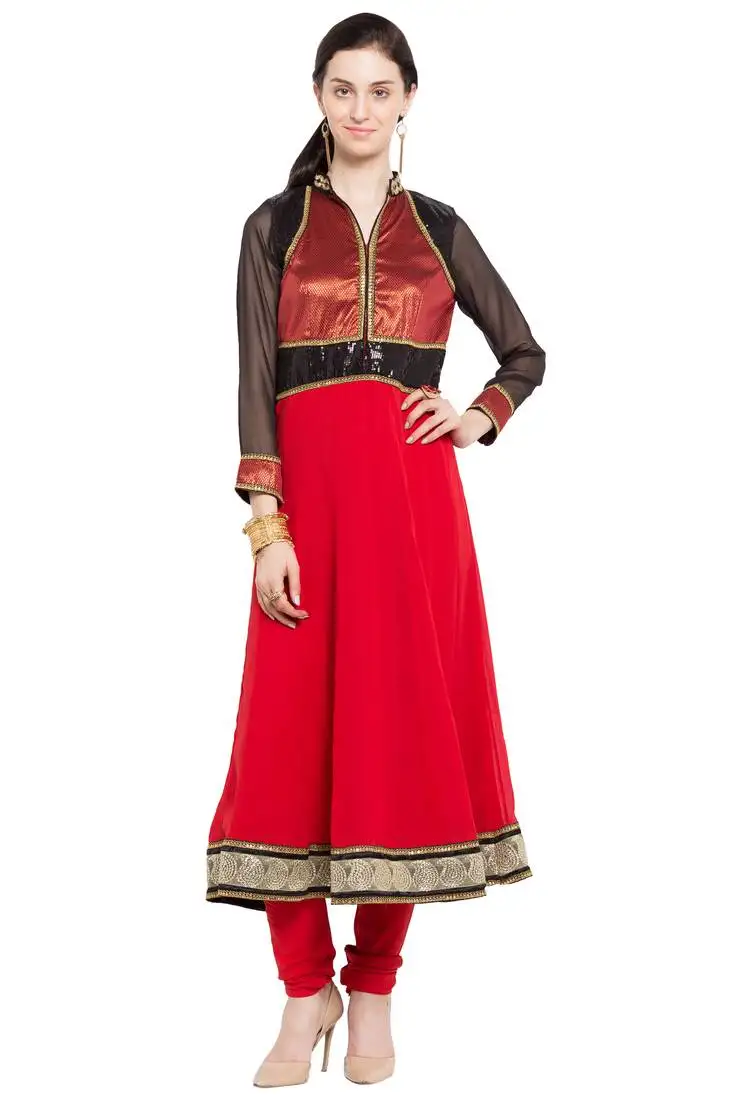 Red embroidered georgette party wear kurti
