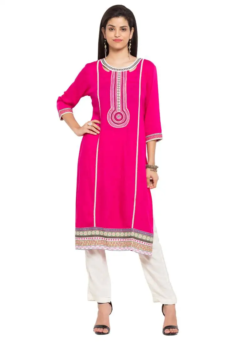 Pink embroidered cotton party wear kurti
