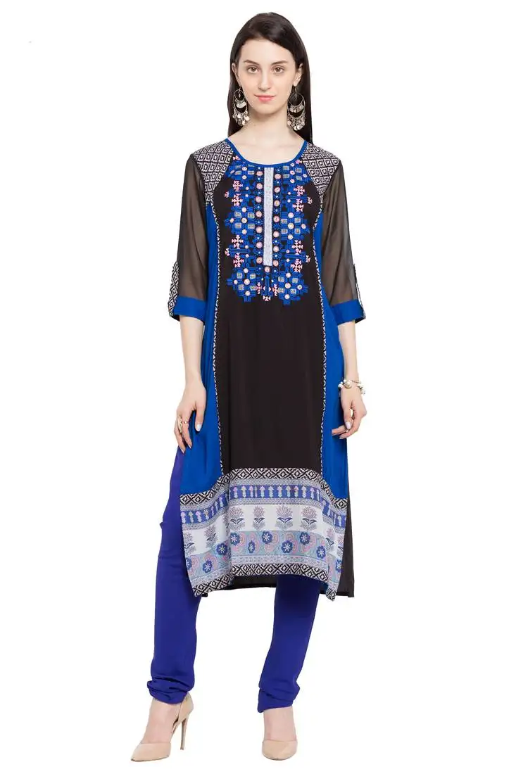 Black embroidered cotton party wear kurti