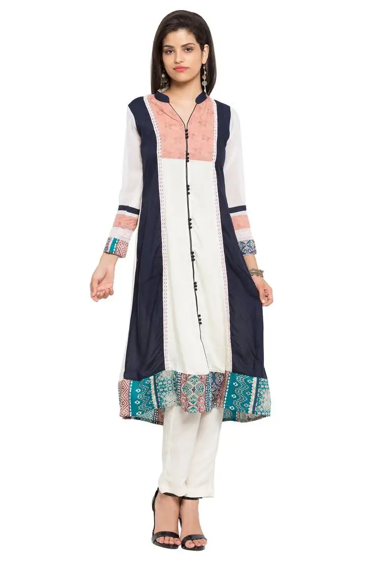 White printed cotton party wear kurti