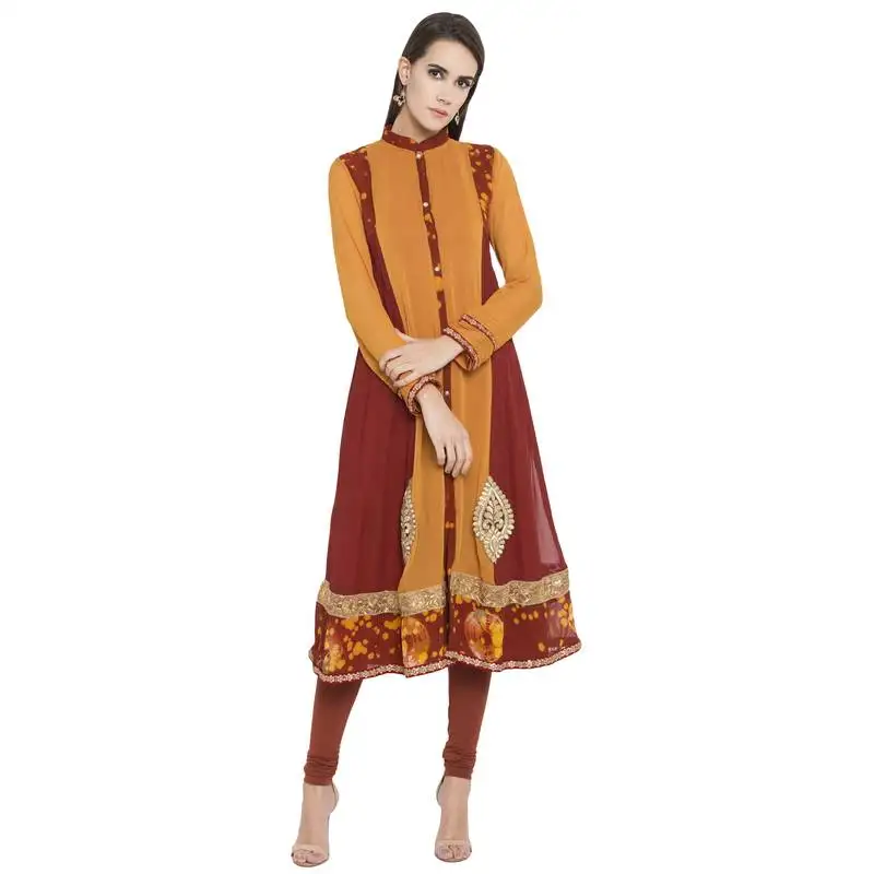 Orange embroidered georgette party wear kurti