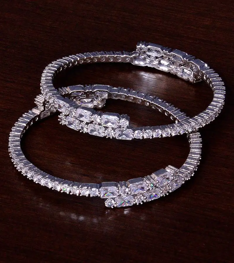 Rhodium plated aaa cz embellished american diamond bangles bd375