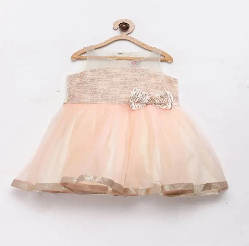 Peach plain polyester kids-frocks