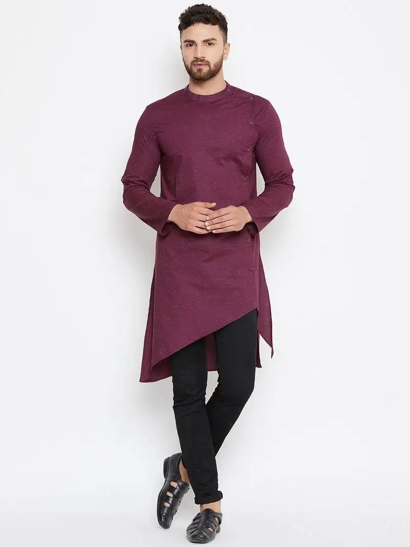 Maroon woven pure cotton men-kurtas
