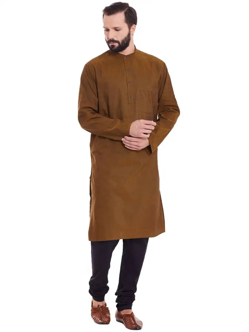 Brown woven pure cotton kurta-pajama