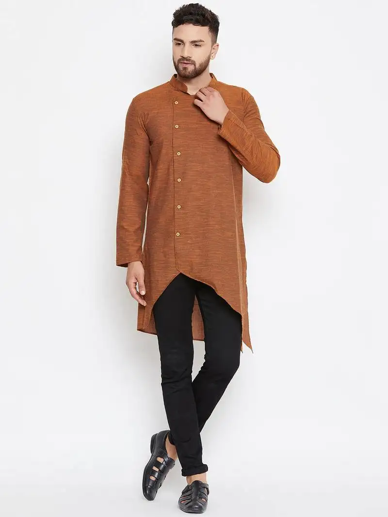 Brown woven pure cotton men-kurtas
