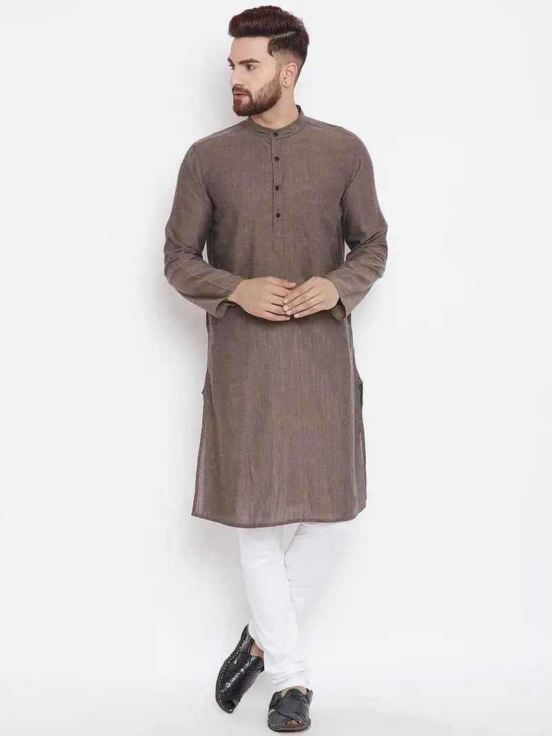 Grey woven pure cotton kurta-pajama