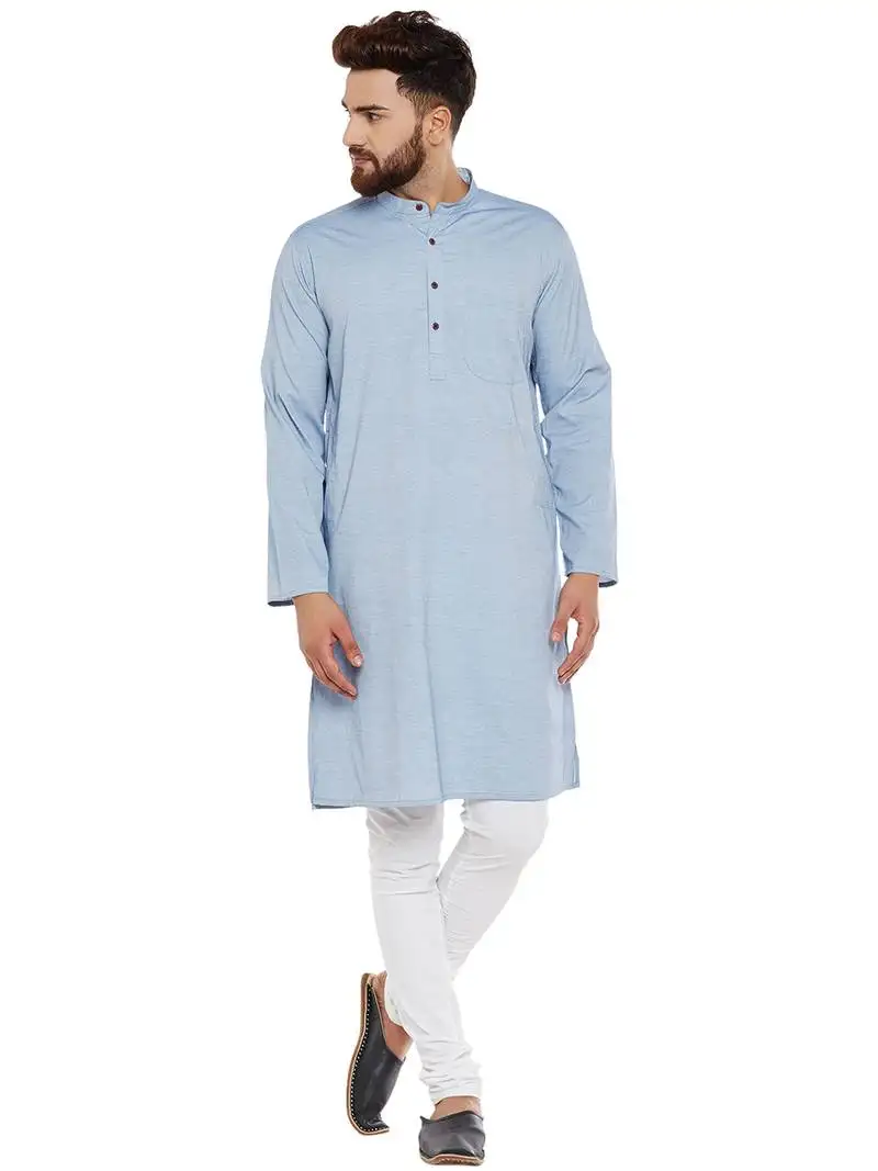 Blue woven pure cotton kurta-pajama