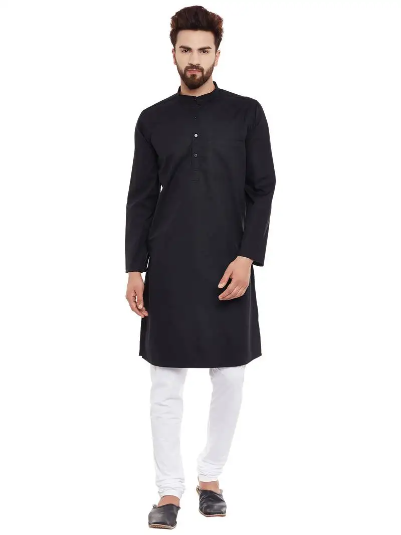 Black woven pure cotton kurta-pajama