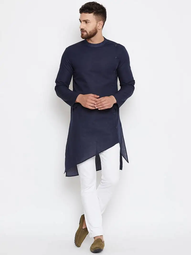 Blue woven pure cotton men-kurtas