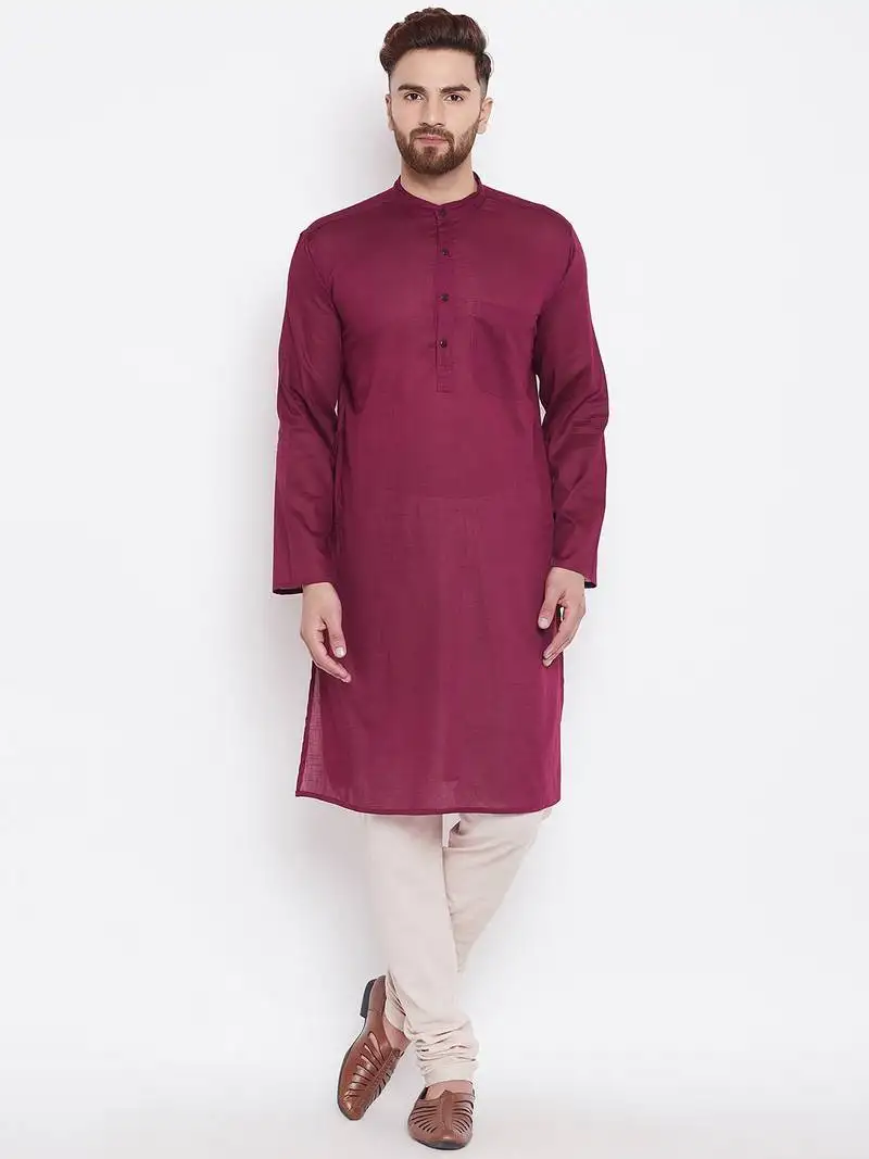 Maroon woven pure cotton kurta-pajama