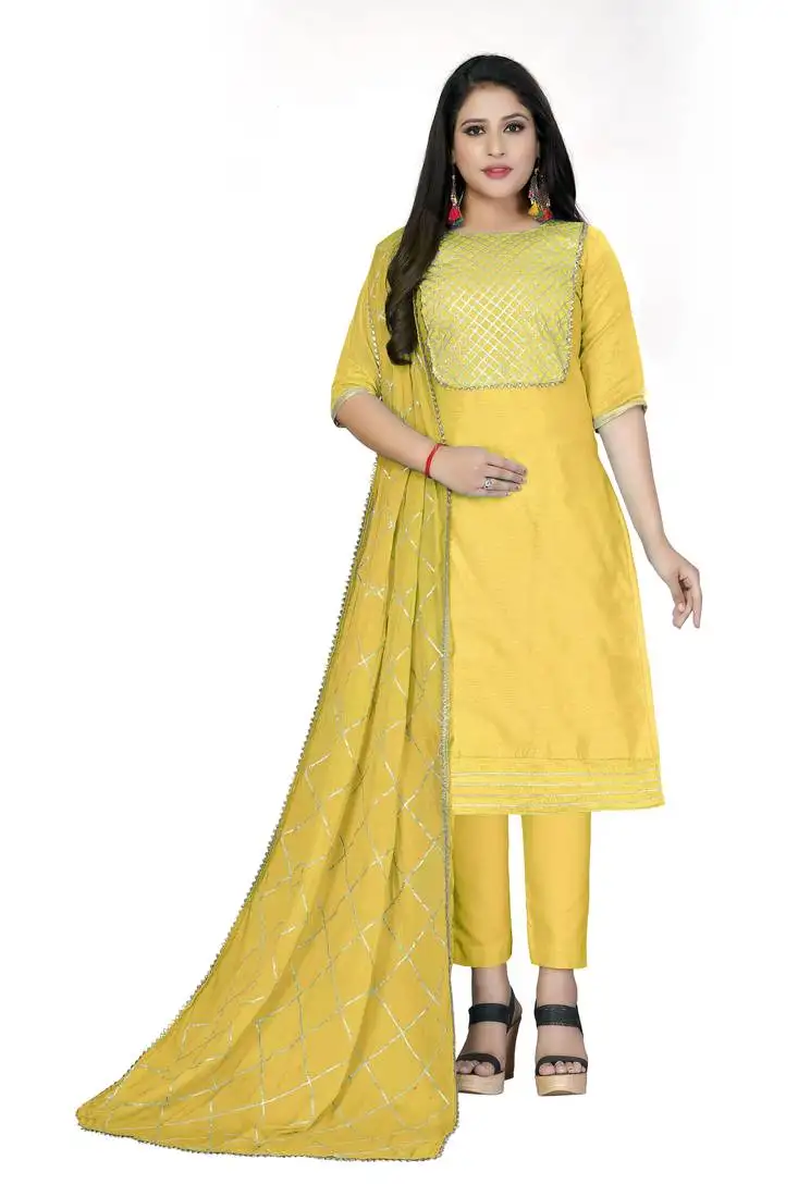 Yellow lace cotton salwar semi stitched