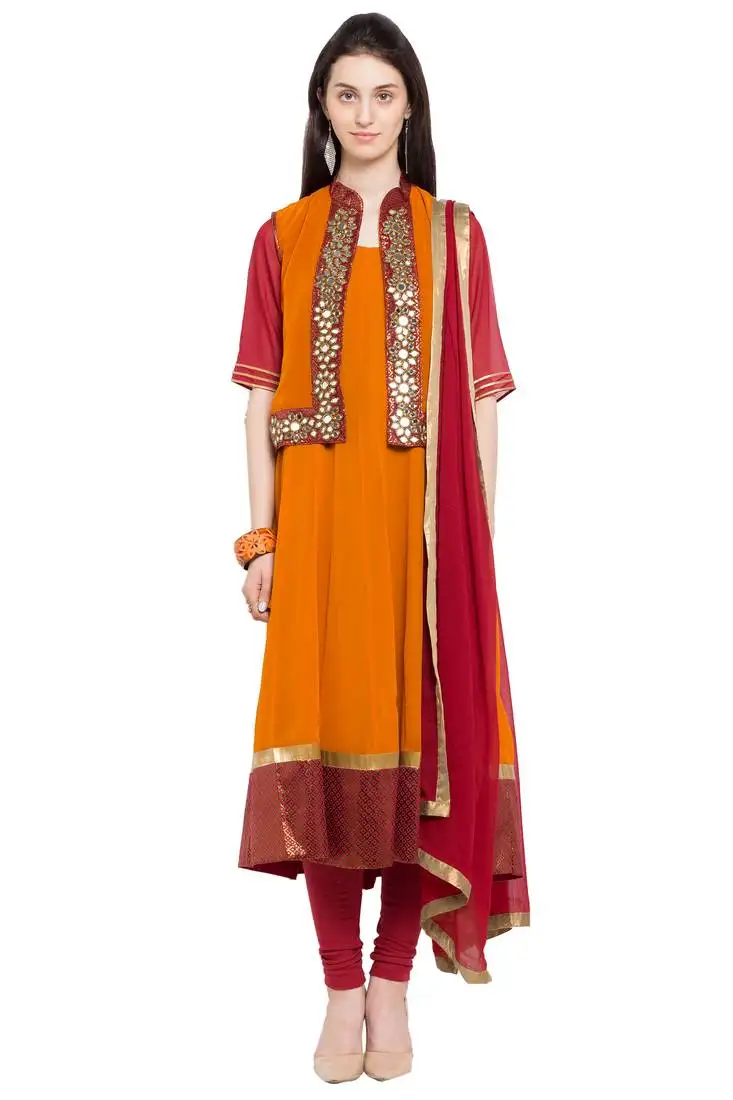 Magenta embroidered georgette salwar stitched