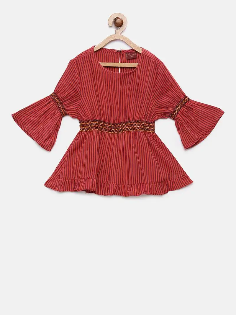 Maroon printed rayon kids-tops