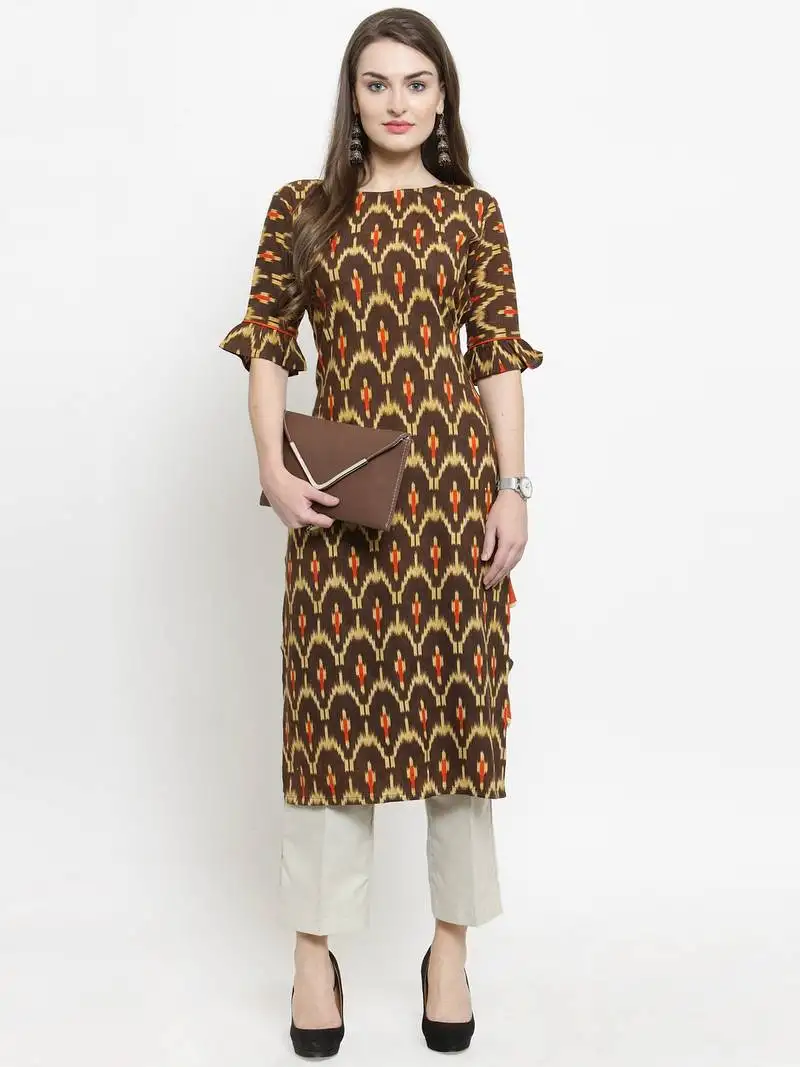 Indibelle brown woven rayon kurtas-and-kurtis