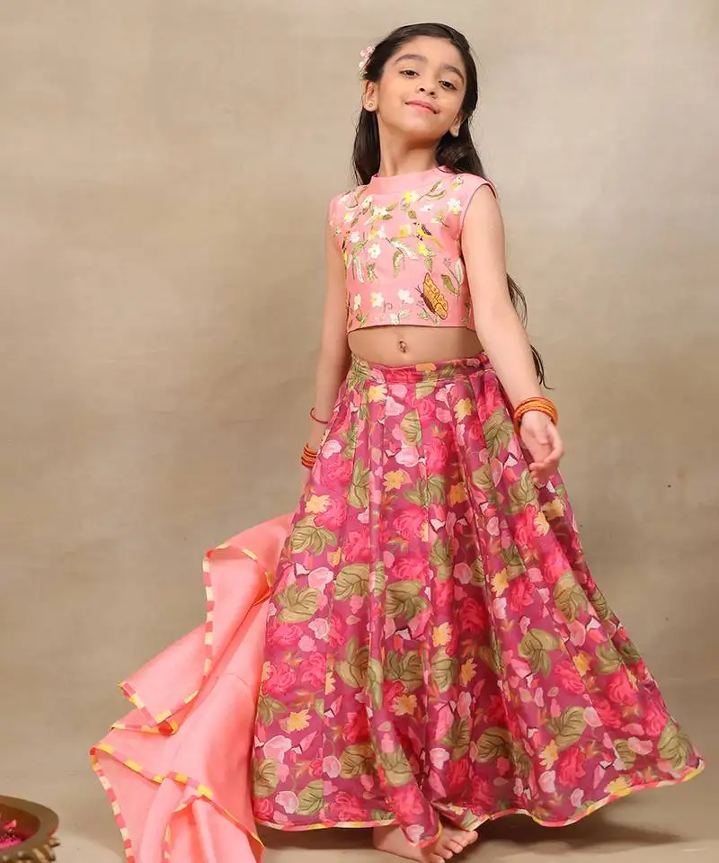 Pink printed chanderi lehenga