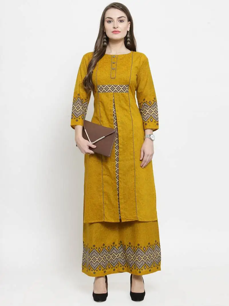 Indibelle yellow woven cotton kurtas-and-kurtis