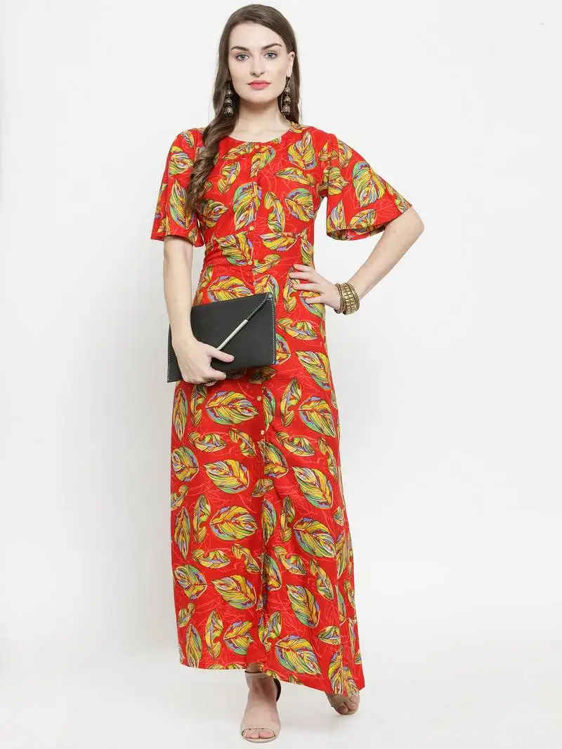 Indibelle red woven rayon kurtas-and-kurtis